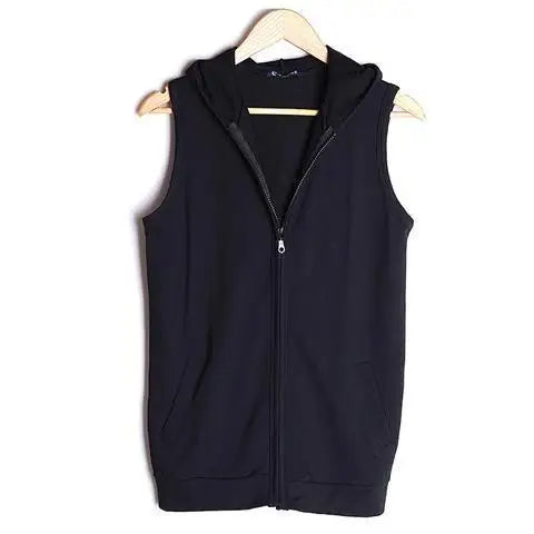 Spring Summer Hooded Vest Men Trendy Slimming Fitness Vest Cardigan Jacket Thin Hoodie Sweatshirt Outerwear