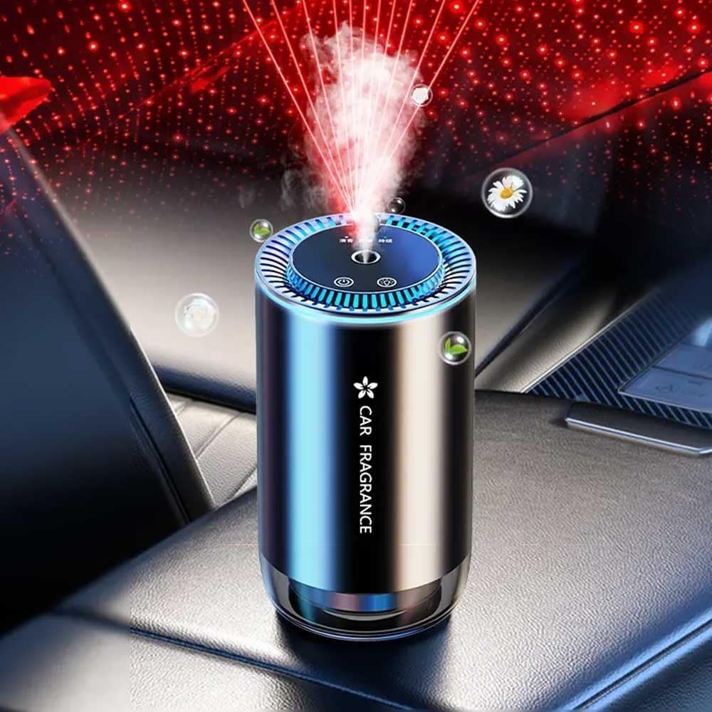 Smart Car Air Freshener - Automatic Essential Oils Aroma Diffuser - Auto On/Off Fragrance Fresheners with Starry Lights Projector