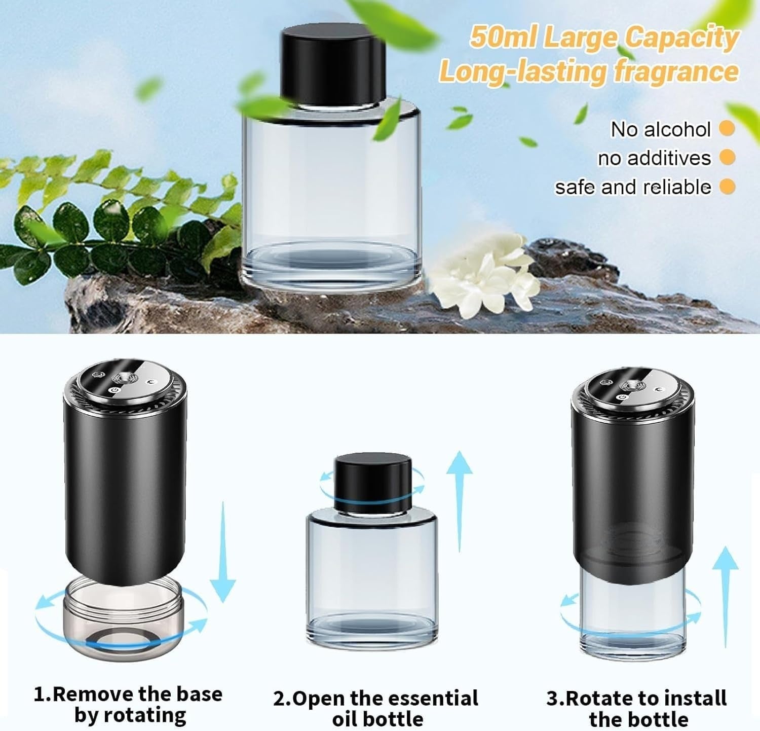 Smart Car Air Freshener - Automatic Essential Oils Aroma Diffuser - Auto On/Off Fragrance Fresheners with Starry Lights Projector