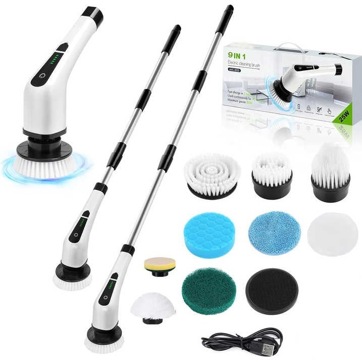 9-in-1 Electric Spin Scrubber Brush – Cordless Multi-Purpose Cleaning Tool with Replaceable Heads