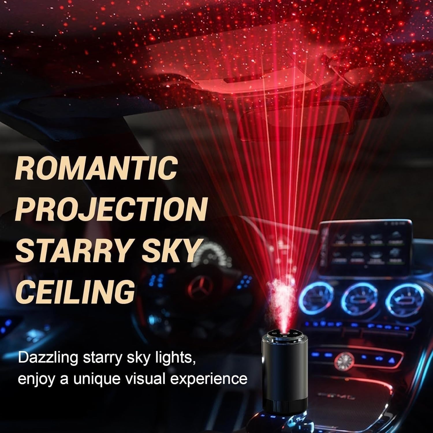 Smart Car Air Freshener - Automatic Essential Oils Aroma Diffuser - Auto On/Off Fragrance Fresheners with Starry Lights Projector